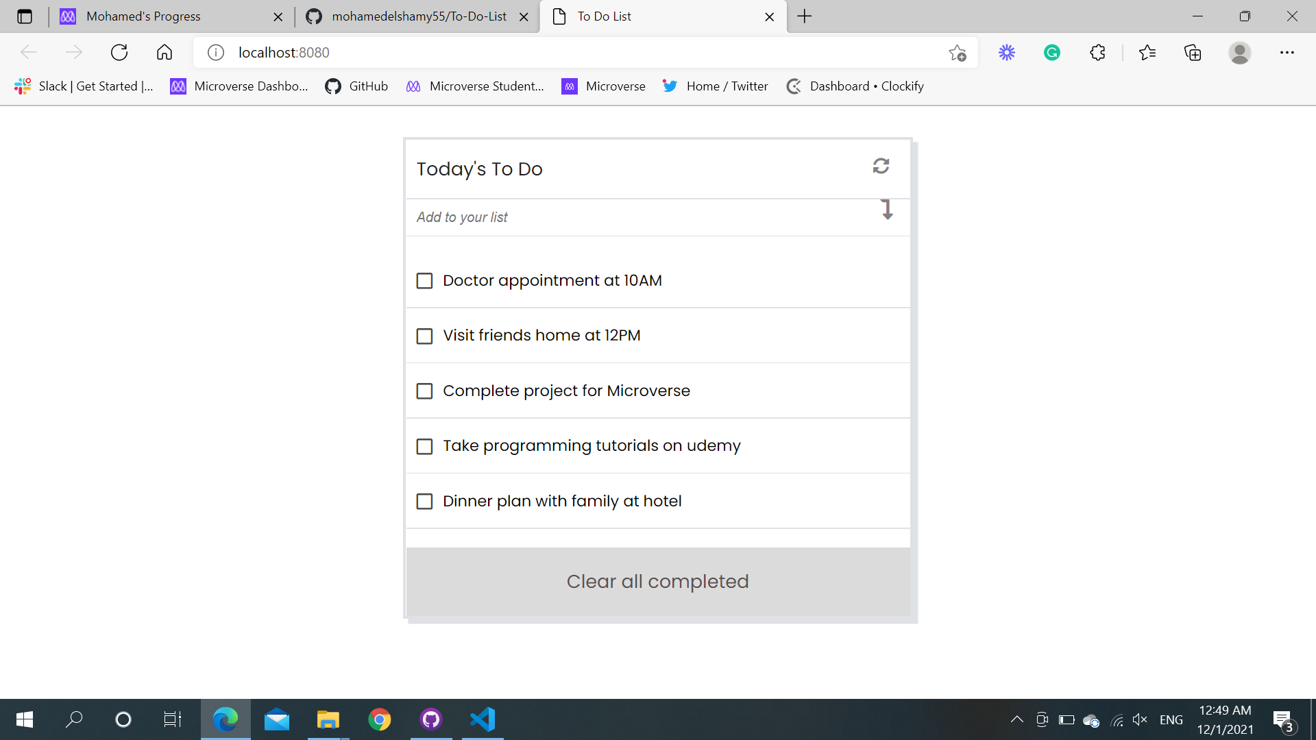 todolist project screenshot 